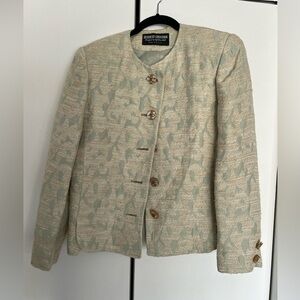 Vintage Green And Cream Women’s Blazer, 80s style suit, classy suit jacket